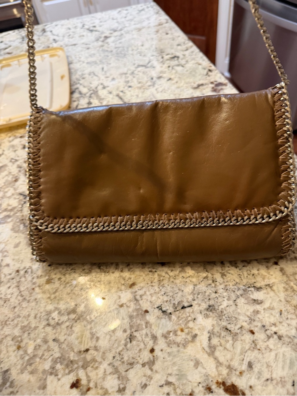 Latico Brown Leather Shoulder Bag with Chain Trim